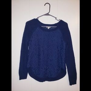 Blue Floral Lace Sweater
